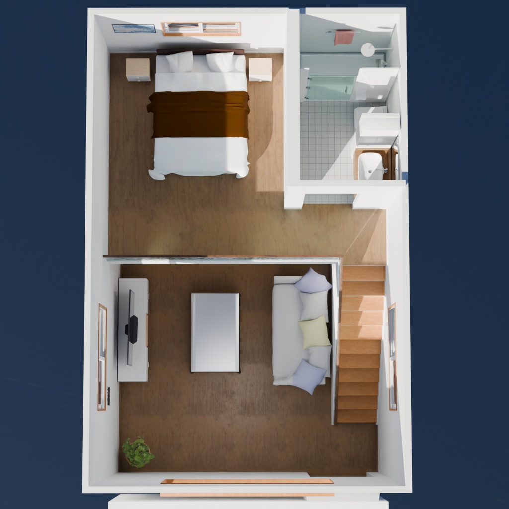 【Blender】 ロフトベッドのある部屋 A room with a loft living area