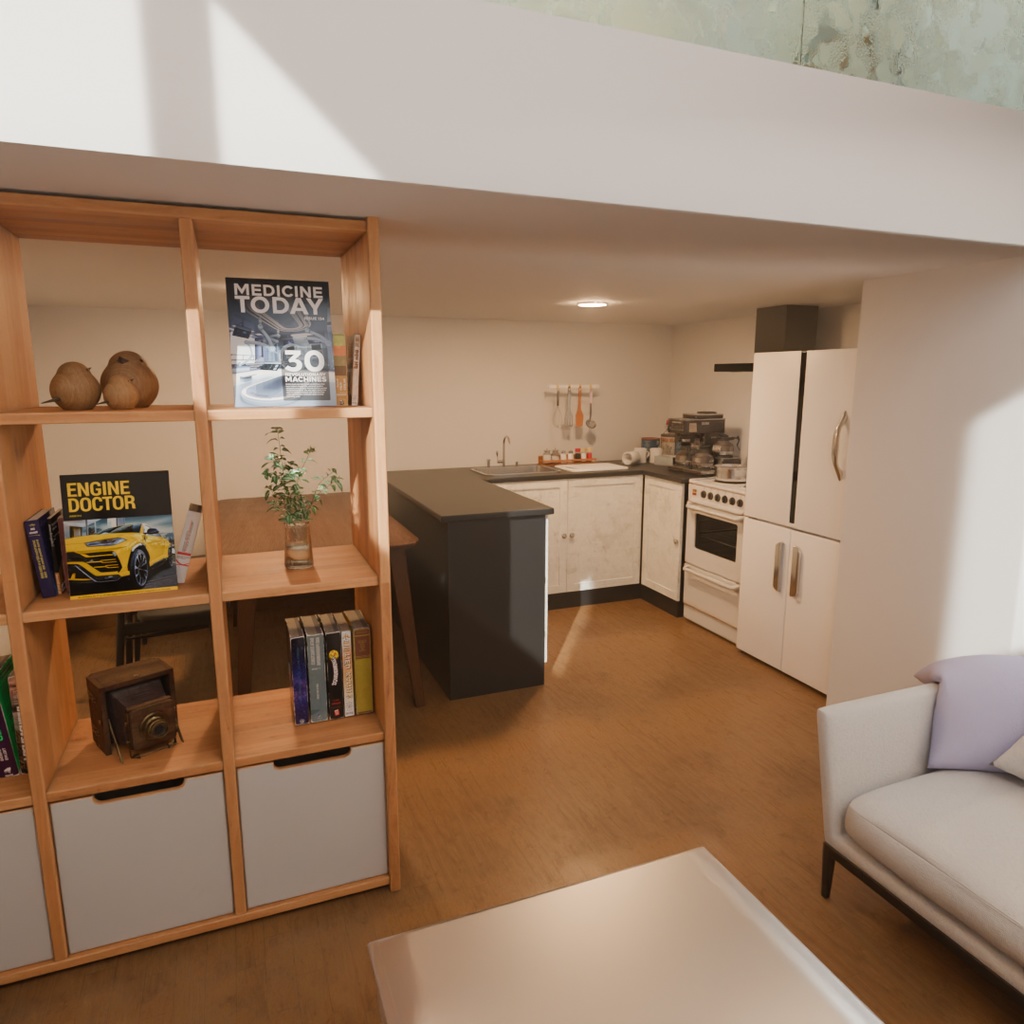 【Blender】 ロフトベッドのある部屋 A room with a loft living area