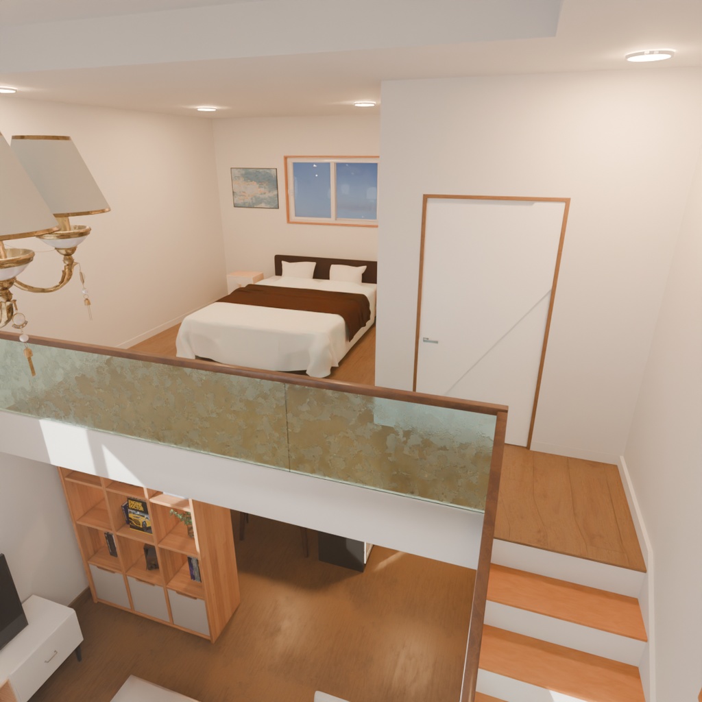 【Blender】 ロフトベッドのある部屋 A room with a loft living area