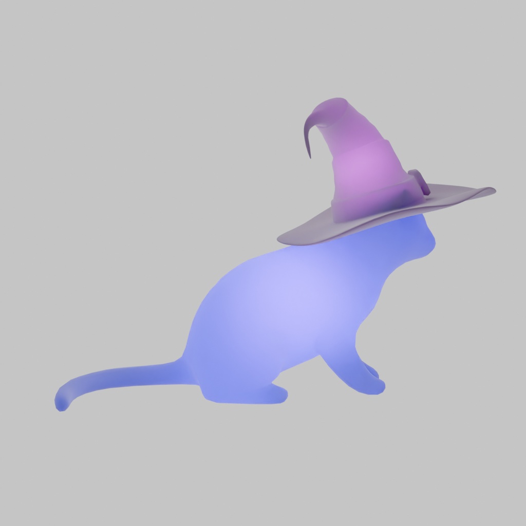 【Blender】 魔女帽子をかぶった猫の間接照明 Indirect lighting for a cat wearing a witch's hat