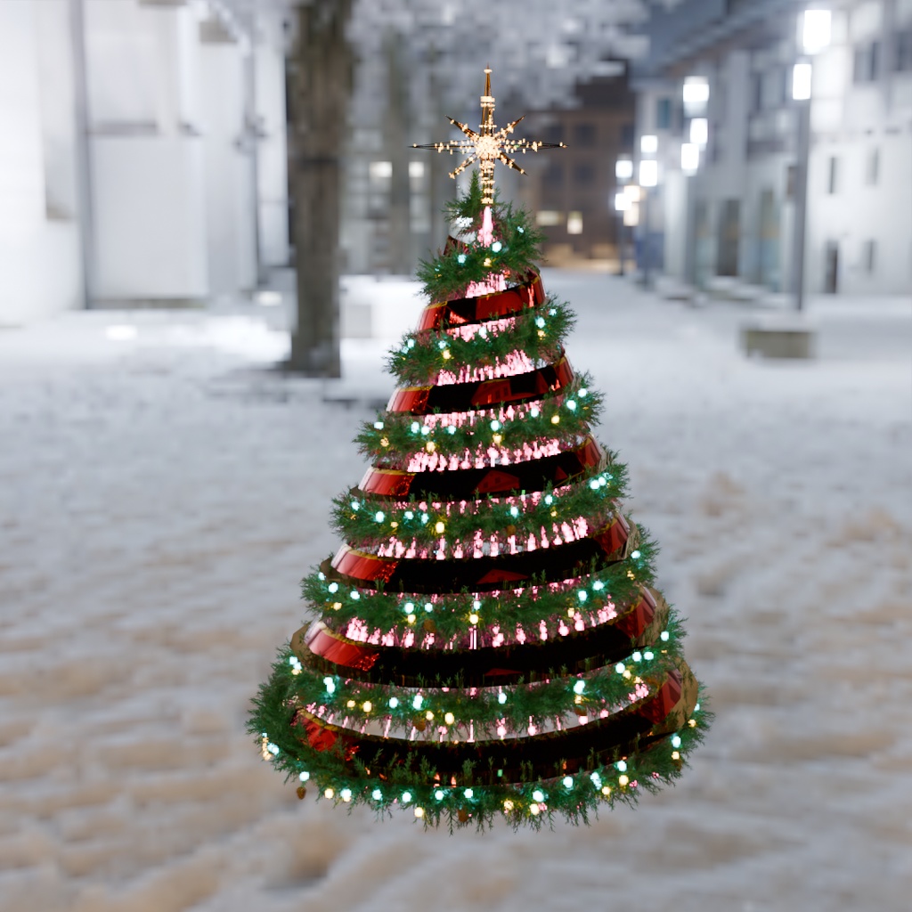 【Blender】 クリスマスツリーのイルミネーションライト Christmas tree light decorations