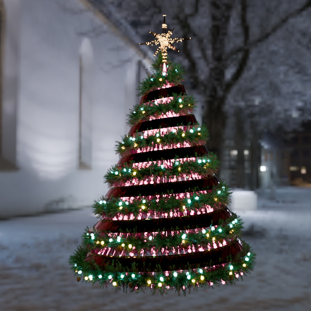 【Blender】 クリスマスツリーのイルミネーションライト Christmas tree light decorations