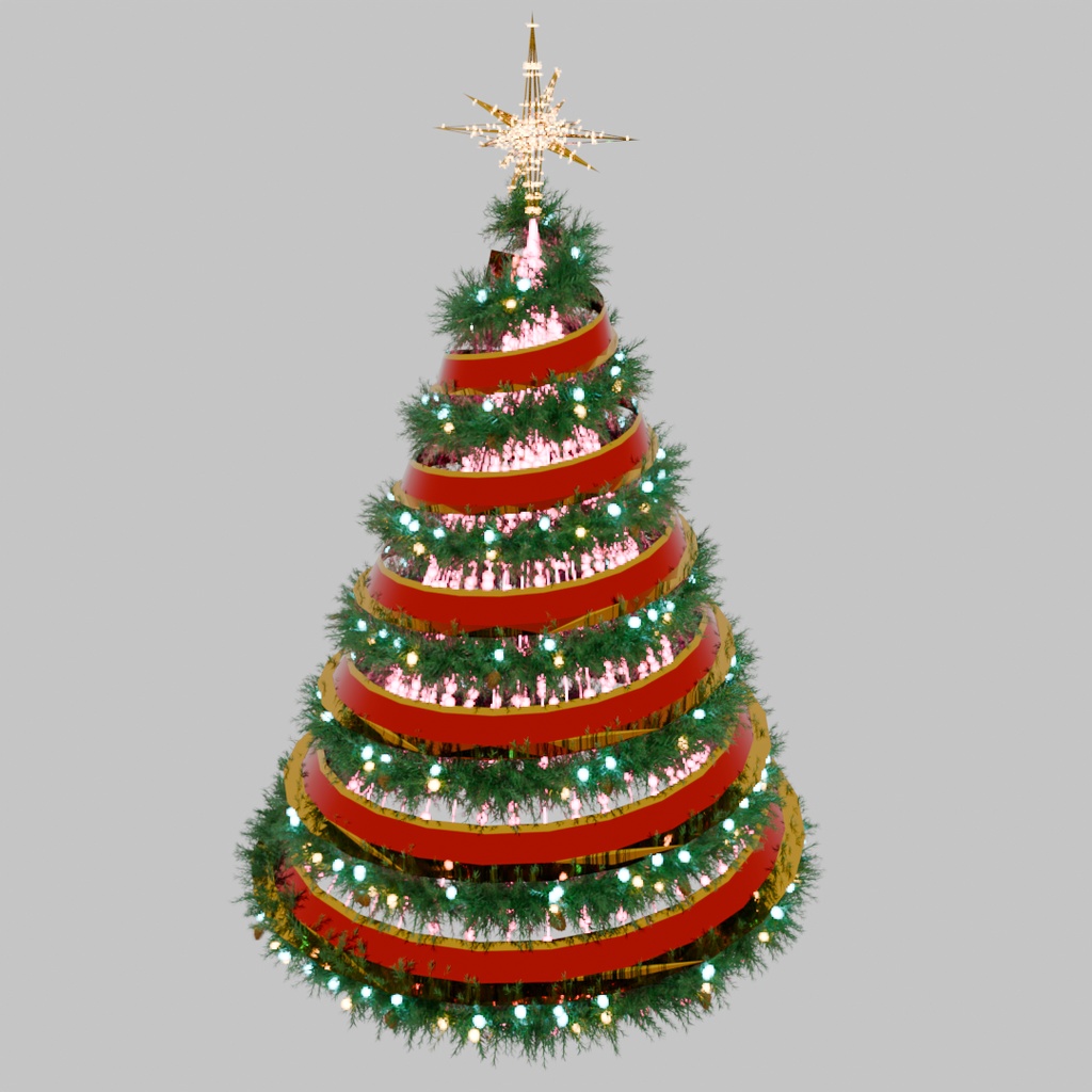 【Blender】 クリスマスツリーのイルミネーションライト Christmas tree light decorations