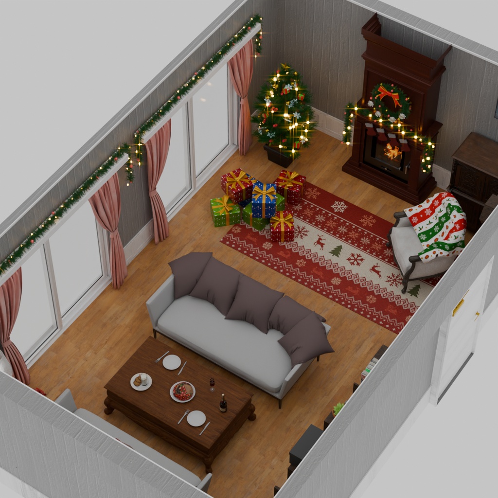 【Blender】 クリスマスルームセット Christmas Room set