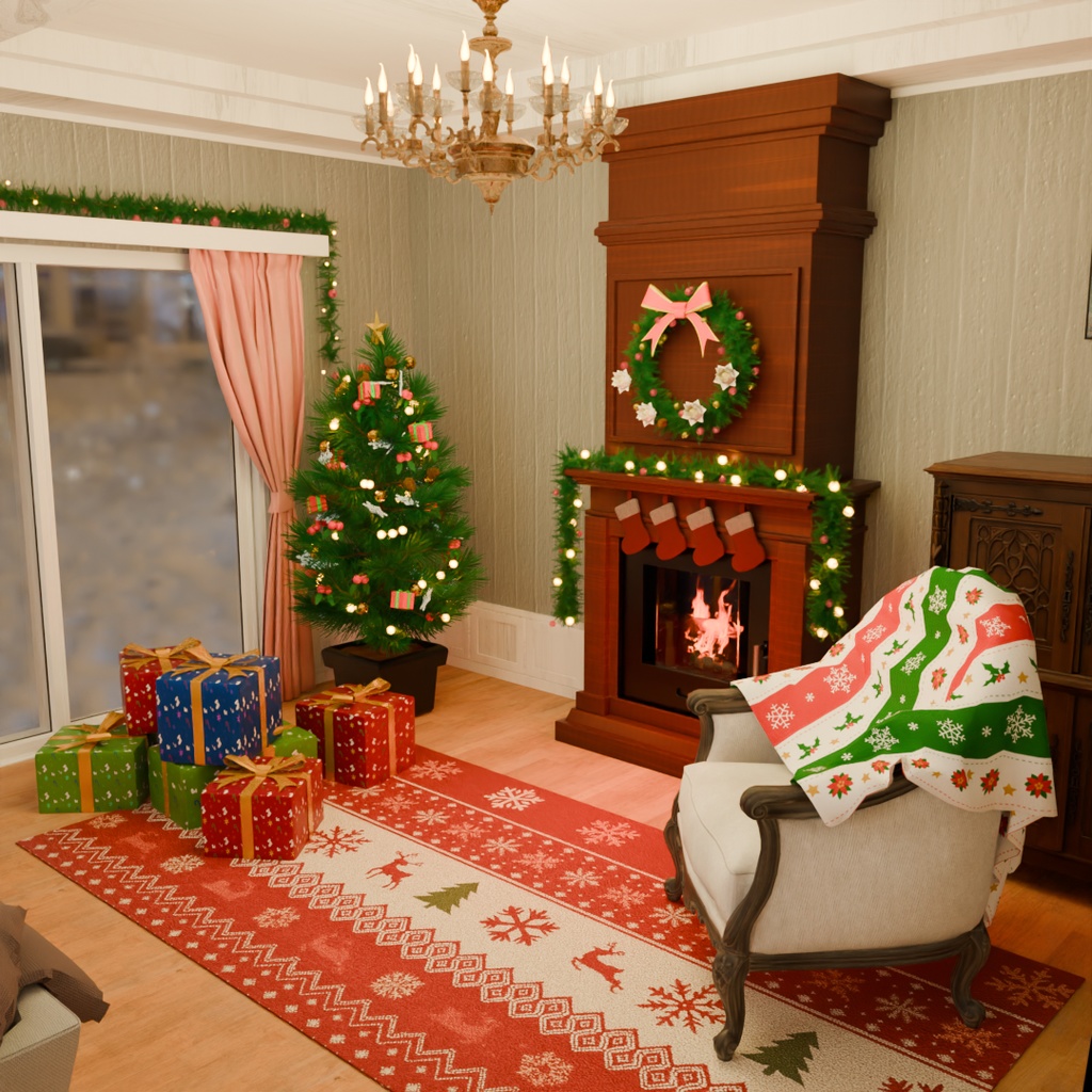 【Blender】 クリスマスルームセット Christmas Room set