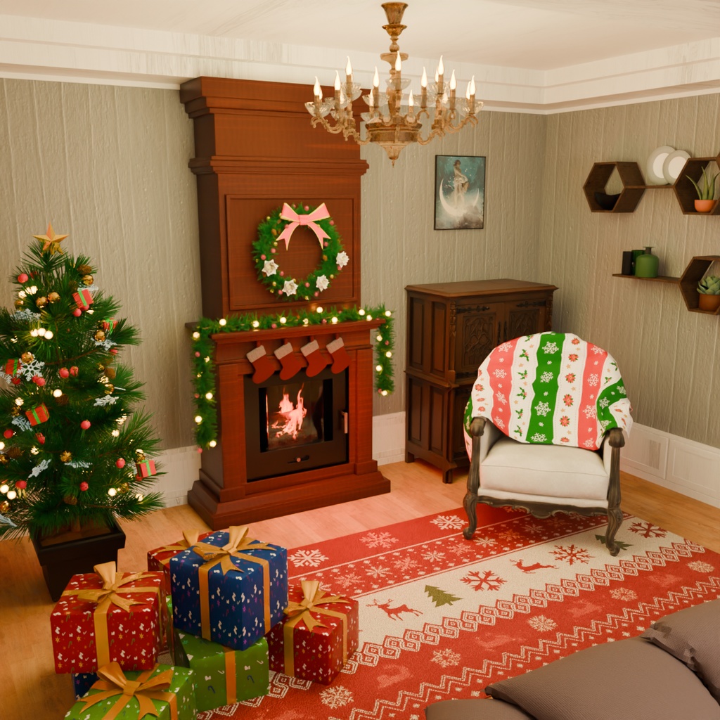 【Blender】 クリスマスルームセット Christmas Room set