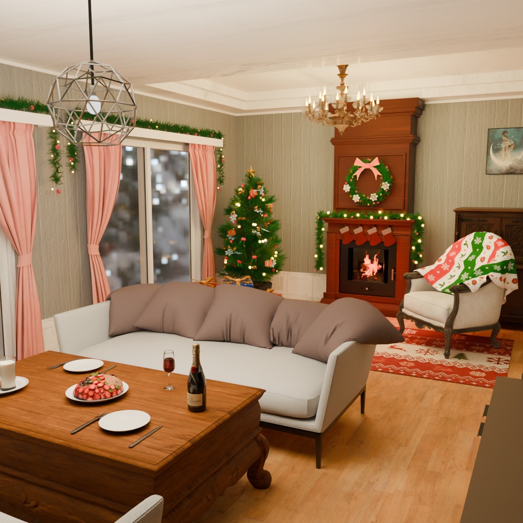 【Blender】 クリスマスルームセット Christmas Room set