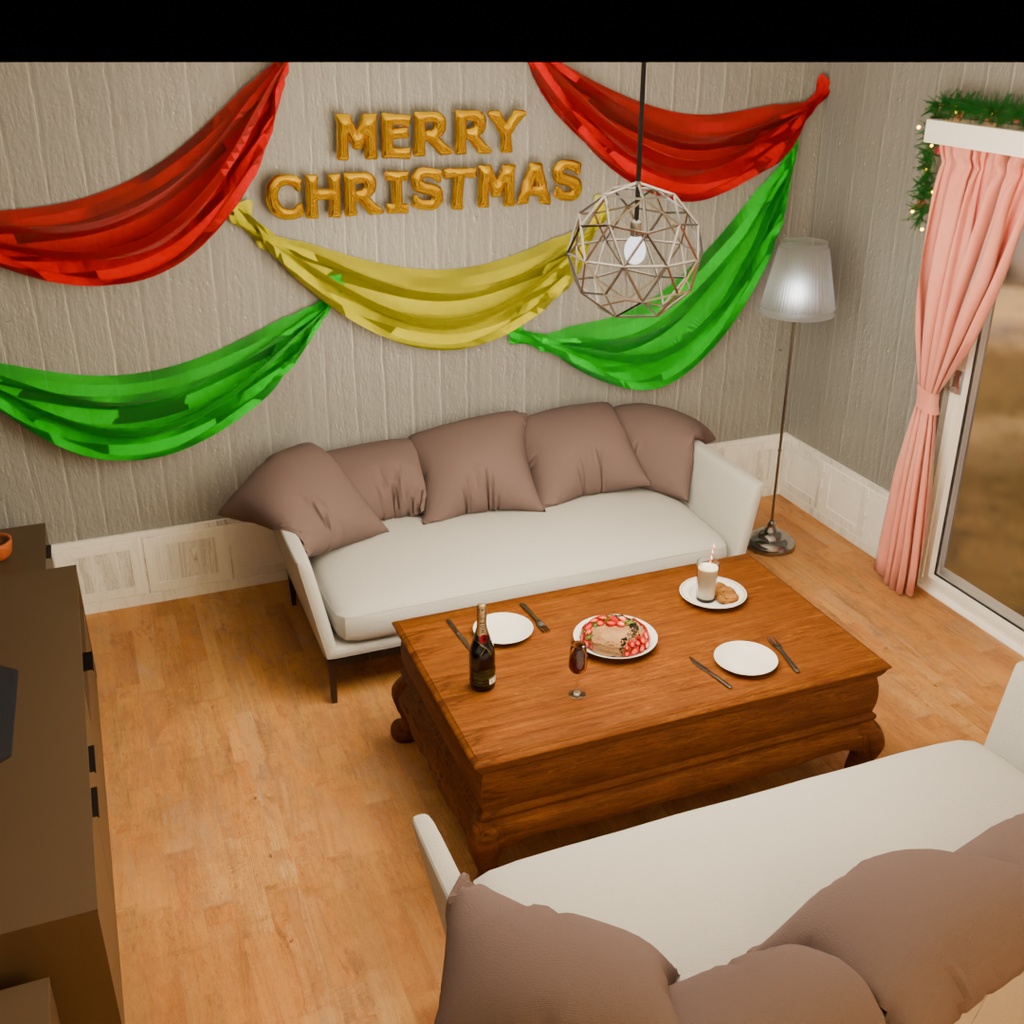 【Blender】 クリスマスルームセット Christmas Room set