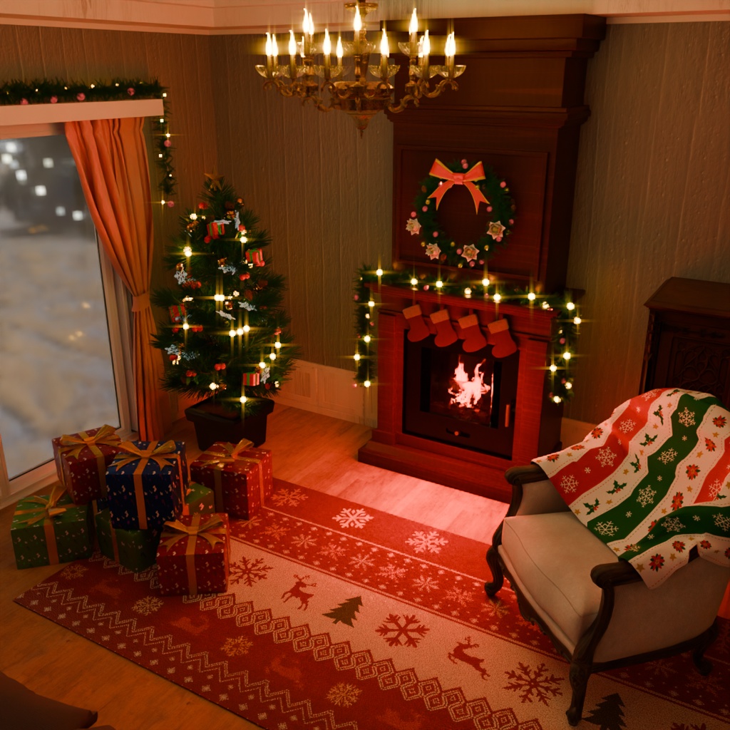 【Blender】 クリスマスルームセット Christmas Room set