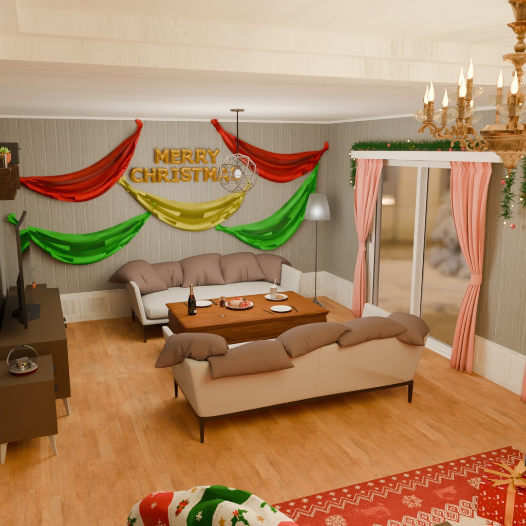【Blender】 クリスマスルームセット Christmas Room set