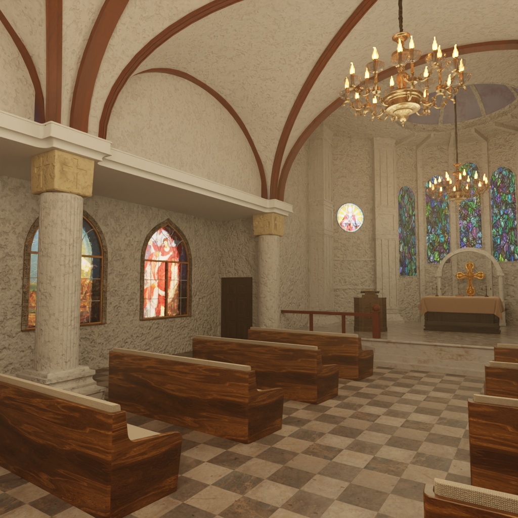【Blender】 教会セット – 柔らかな光の礼拝堂 Church Set – Chapel of Soft Light