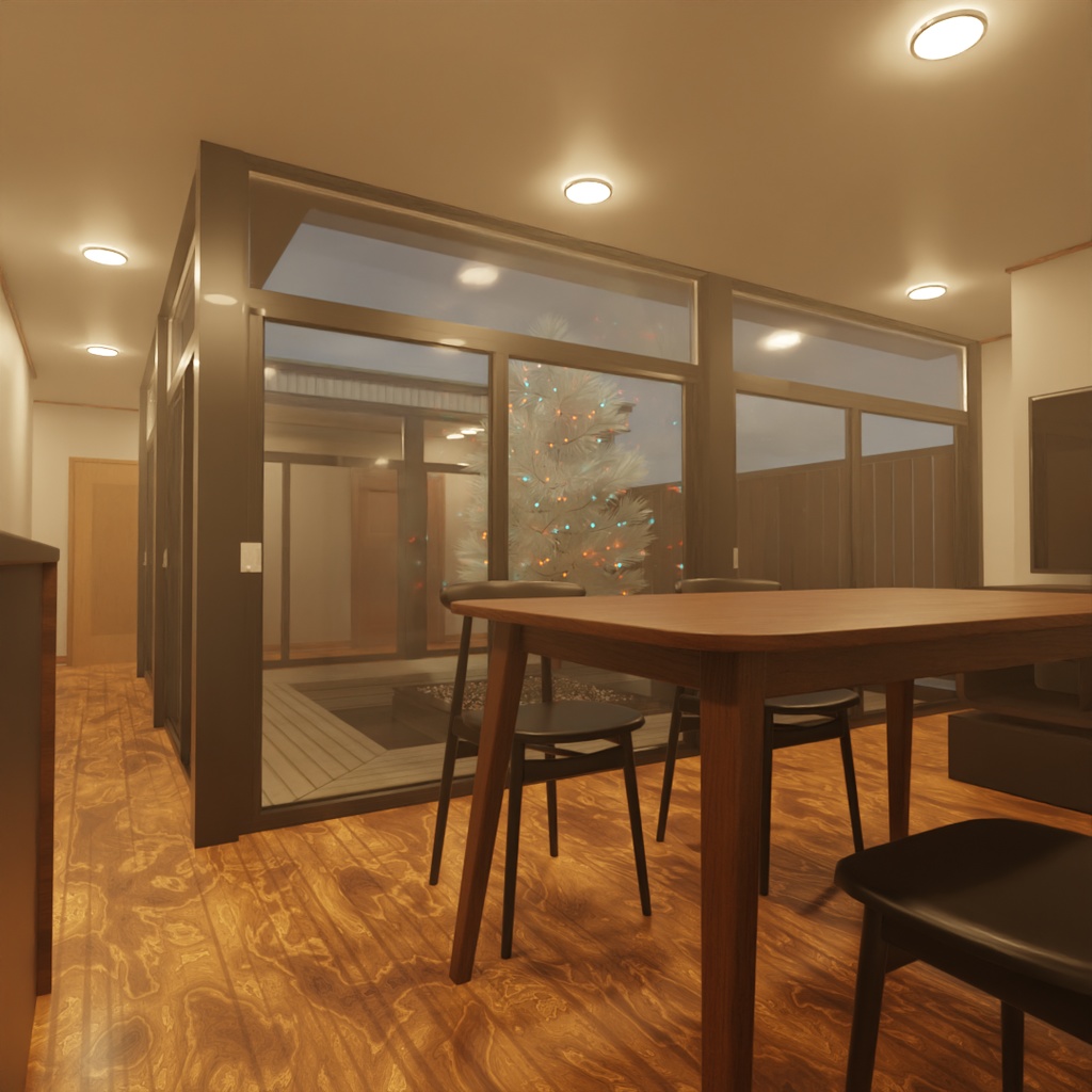 【Blender】 中庭に四季が見える家 A House with a Courtyard That Reflects the Seasons