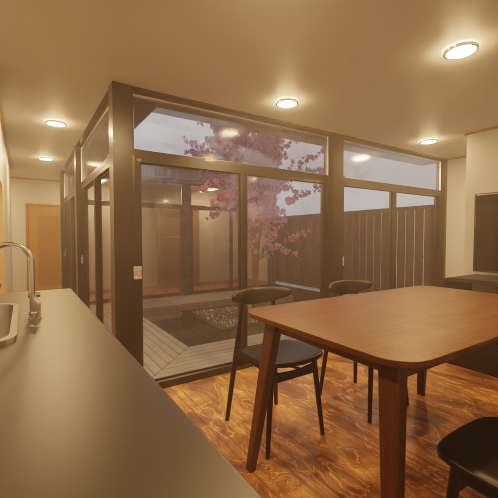 【Blender】 中庭に四季が見える家 A House with a Courtyard That Reflects the Seasons