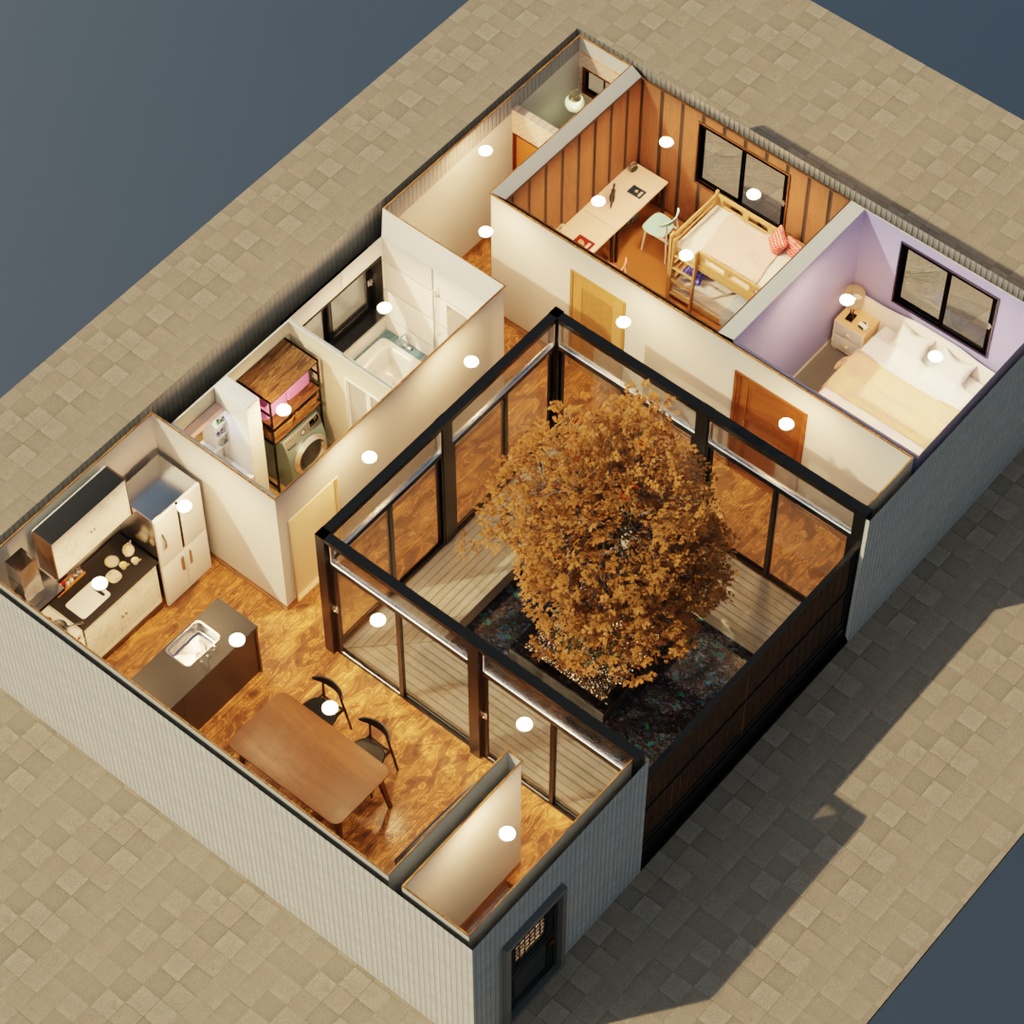 【Blender】 中庭に四季が見える家 A House with a Courtyard That Reflects the Seasons