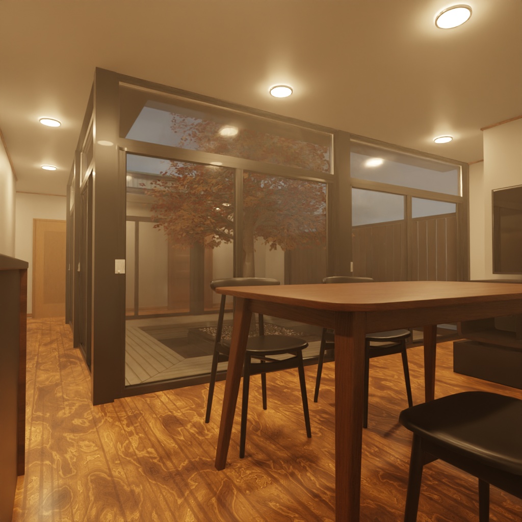 【Blender】 中庭に四季が見える家 A House with a Courtyard That Reflects the Seasons