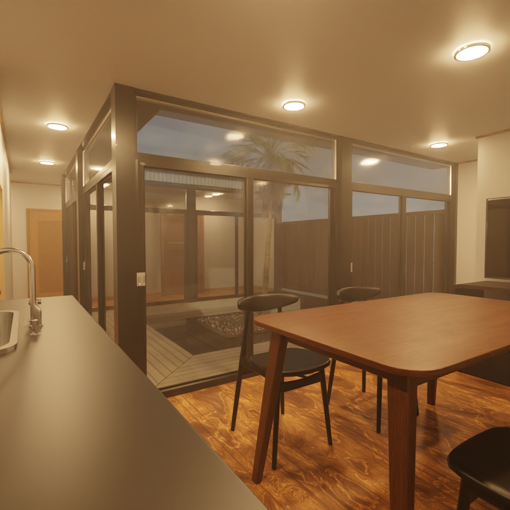 【Blender】 中庭に四季が見える家 A House with a Courtyard That Reflects the Seasons