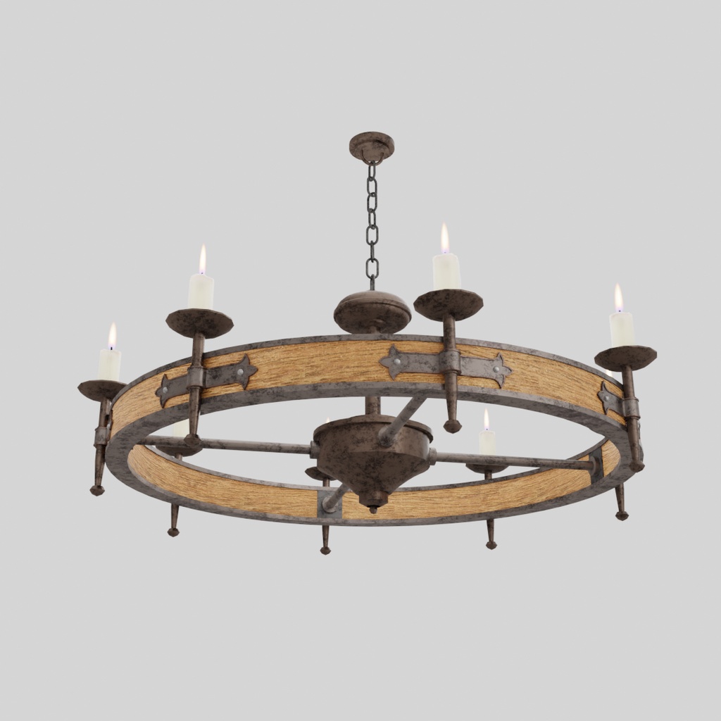 【Blender】 木製キャンドルシャンデリア Wooden Candle Chandelier