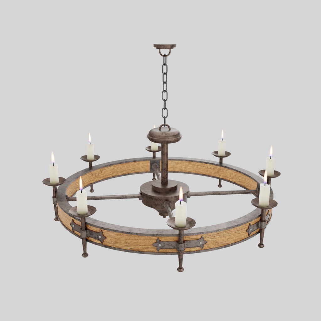 【Blender】 木製キャンドルシャンデリア Wooden Candle Chandelier