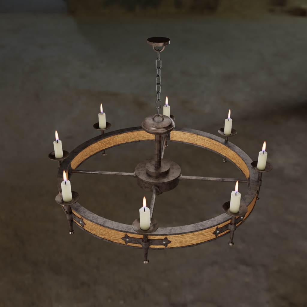【Blender】 木製キャンドルシャンデリア Wooden Candle Chandelier