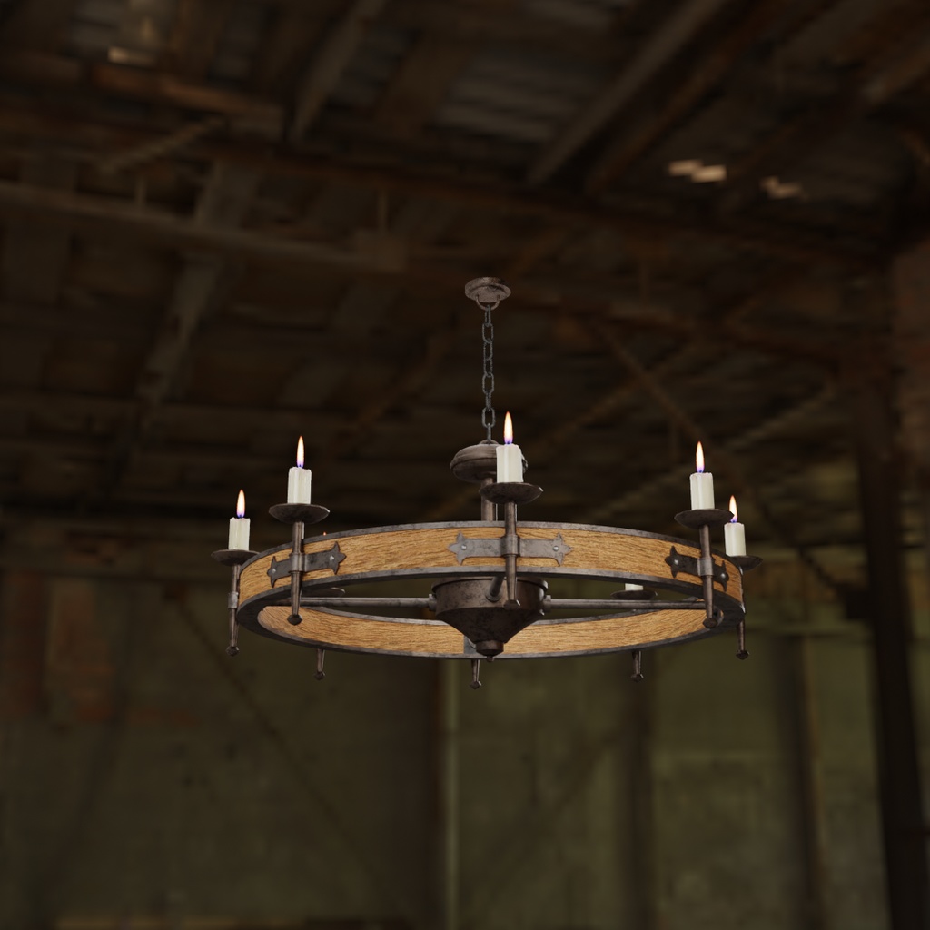【Blender】 木製キャンドルシャンデリア Wooden Candle Chandelier