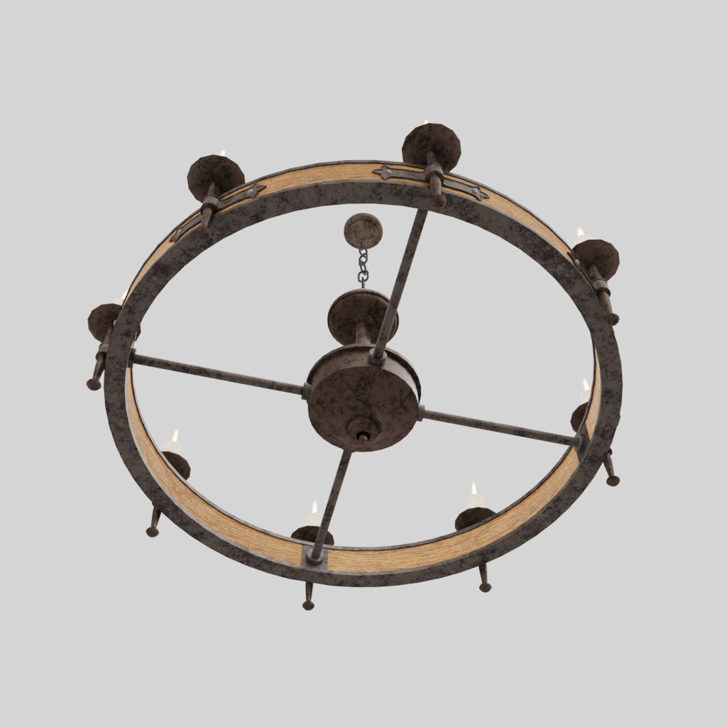 【Blender】 木製キャンドルシャンデリア Wooden Candle Chandelier