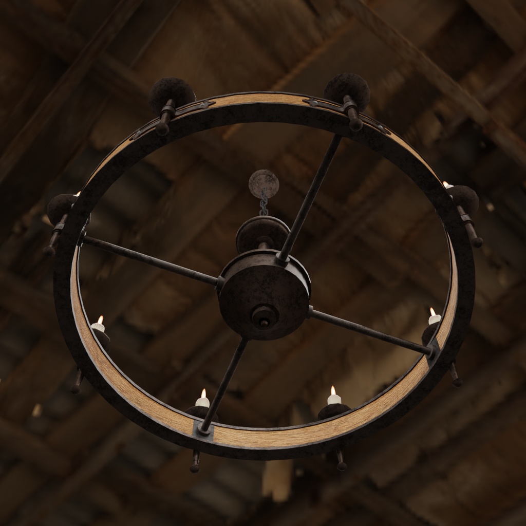 【Blender】 木製キャンドルシャンデリア Wooden Candle Chandelier