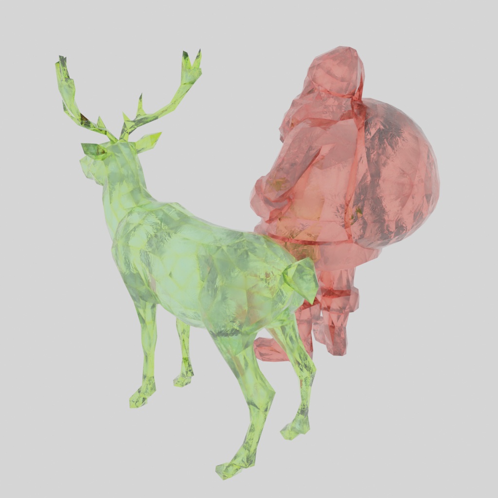 【Blender】 クリスタルガラスのサンタクロースとトナカイ Crystal Glass Santa Claus and Reindeer