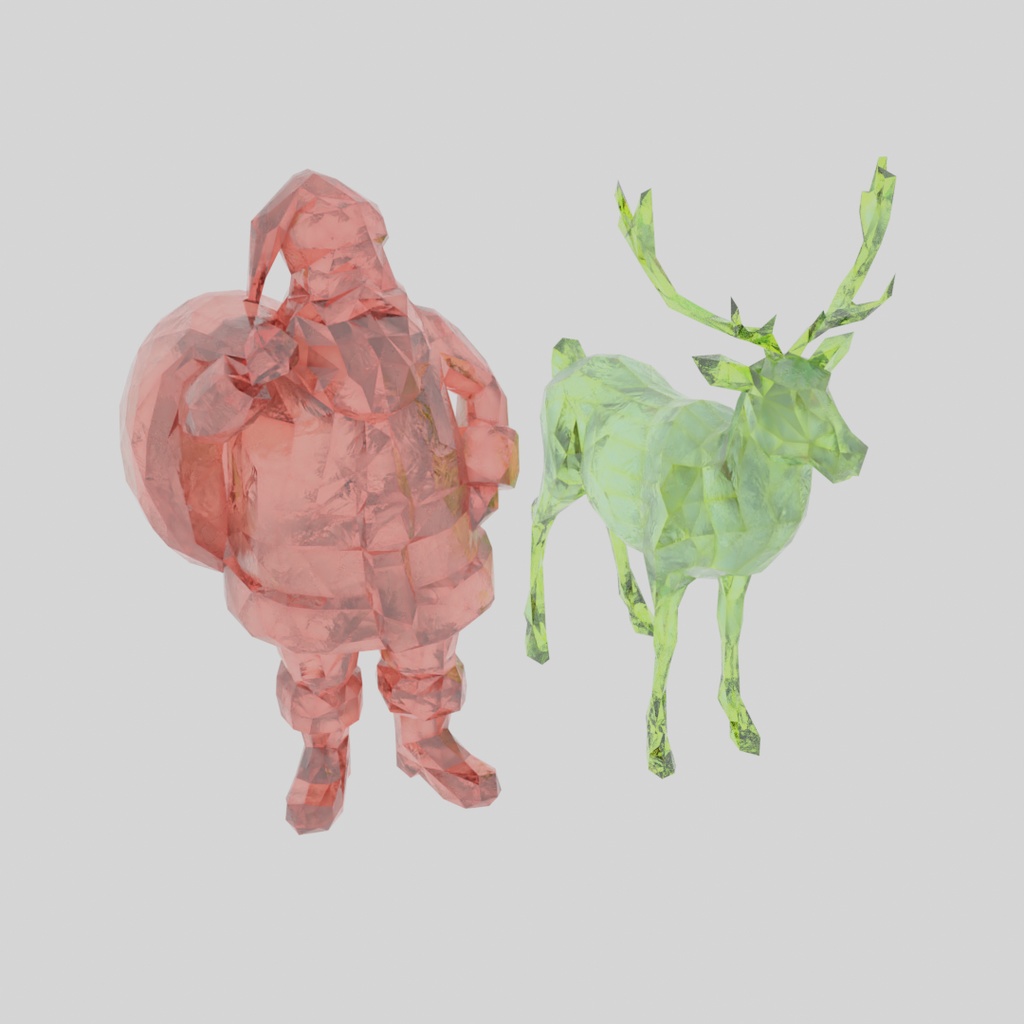 【Blender】 クリスタルガラスのサンタクロースとトナカイ Crystal Glass Santa Claus and Reindeer