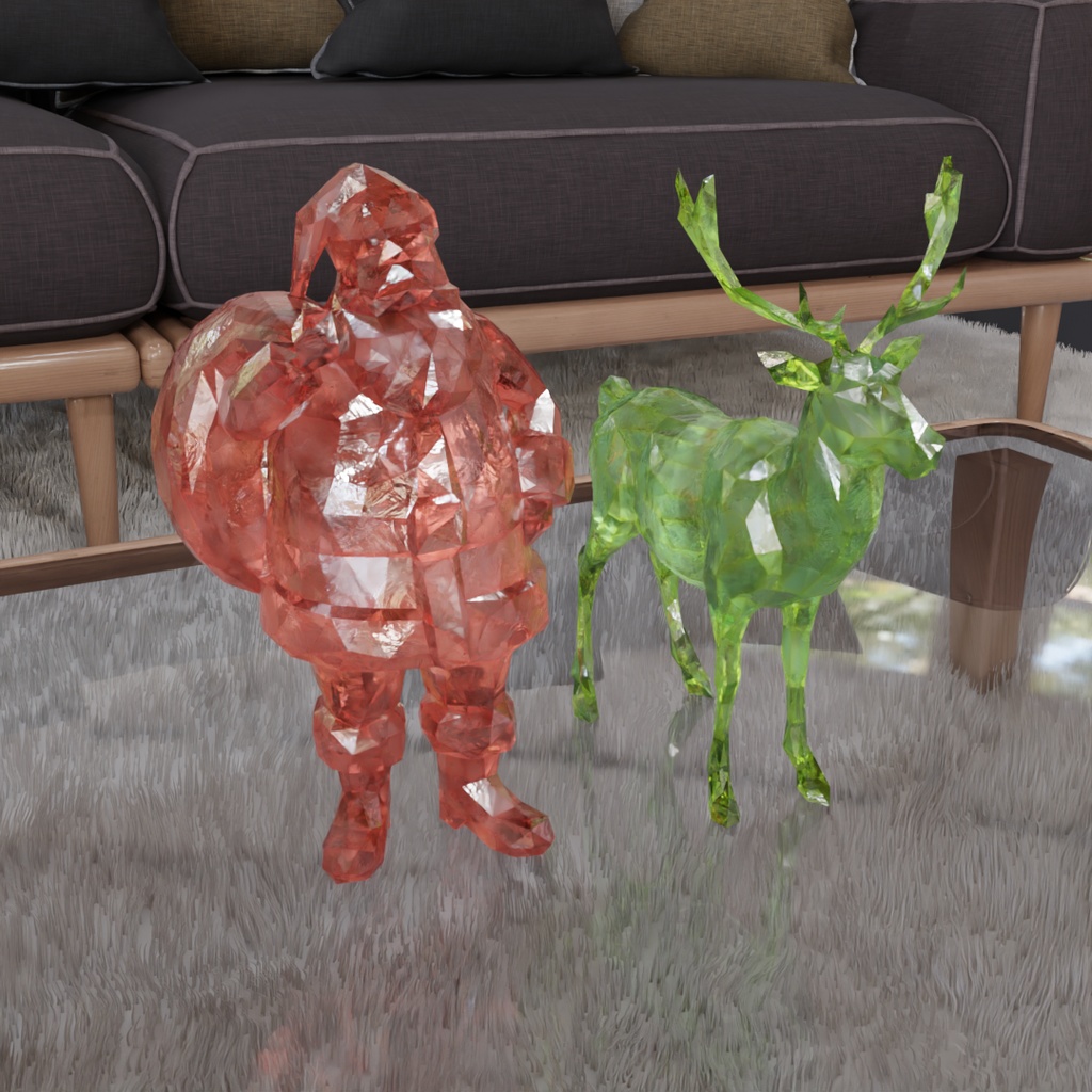 【Blender】 クリスタルガラスのサンタクロースとトナカイ Crystal Glass Santa Claus and Reindeer