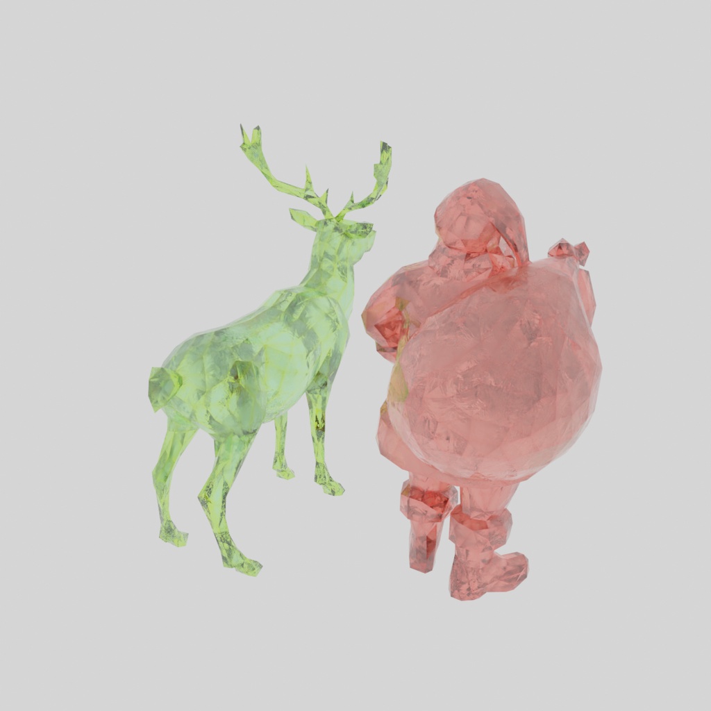 【Blender】 クリスタルガラスのサンタクロースとトナカイ Crystal Glass Santa Claus and Reindeer