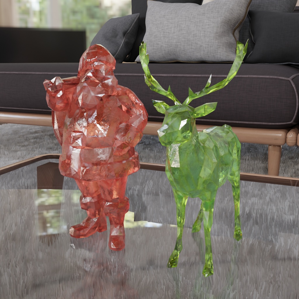 【Blender】 クリスタルガラスのサンタクロースとトナカイ Crystal Glass Santa Claus and Reindeer