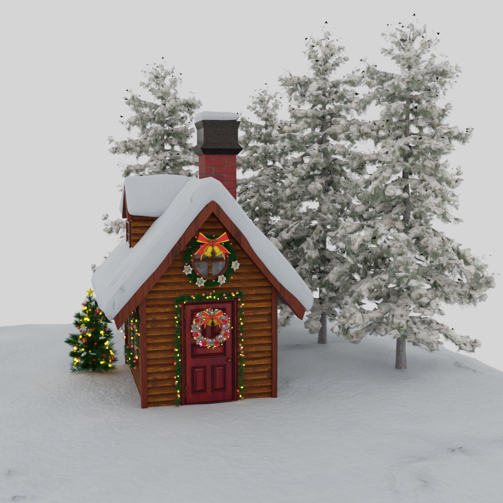 【Blender】 クリスマスのイルミネーションされたお家 Christmas-illuminated house