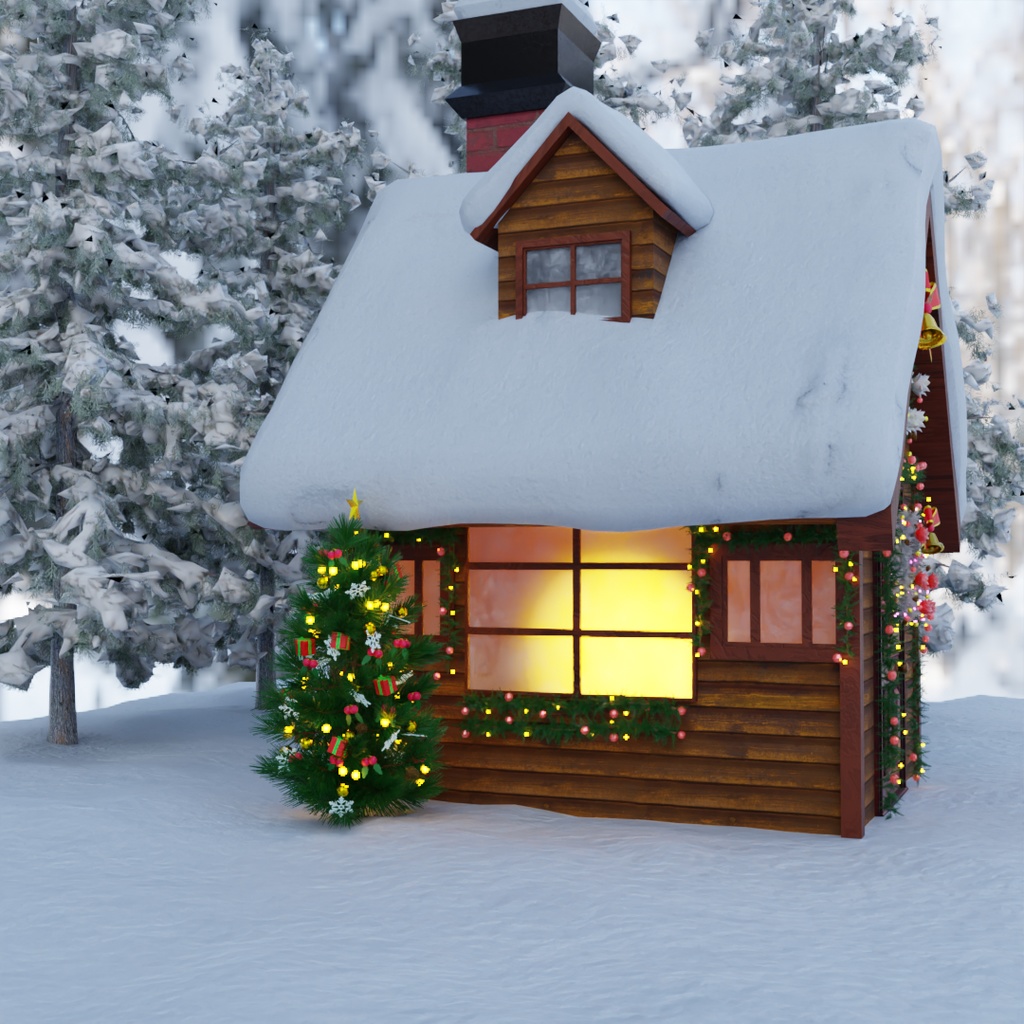 【Blender】 クリスマスのイルミネーションされたお家 Christmas-illuminated house