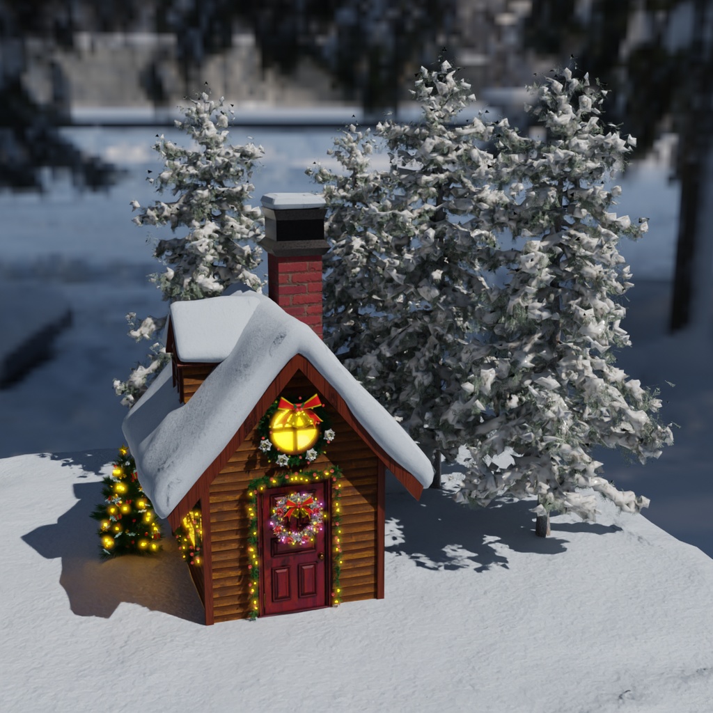【Blender】 クリスマスのイルミネーションされたお家 Christmas-illuminated house