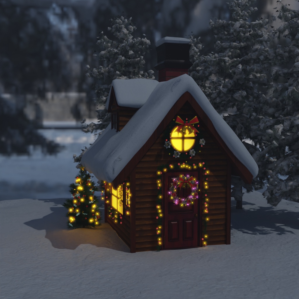 【Blender】 クリスマスのイルミネーションされたお家 Christmas-illuminated house