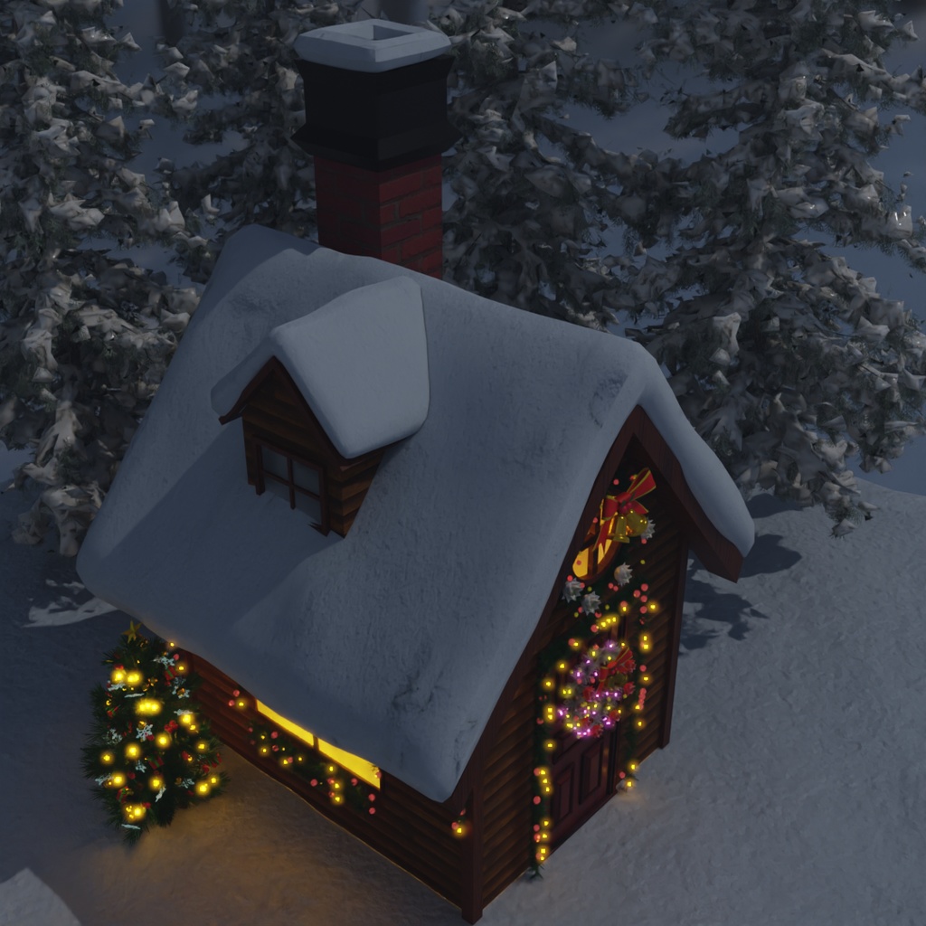 【Blender】 クリスマスのイルミネーションされたお家 Christmas-illuminated house