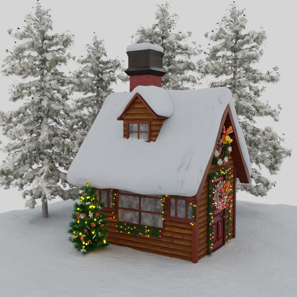 【Blender】 クリスマスのイルミネーションされたお家 Christmas-illuminated house