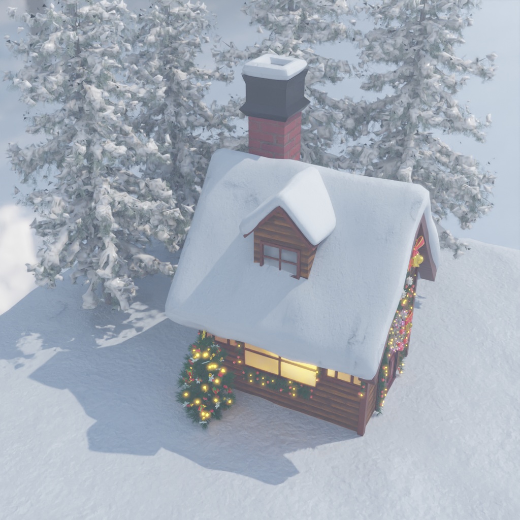 【Blender】 クリスマスのイルミネーションされたお家 Christmas-illuminated house