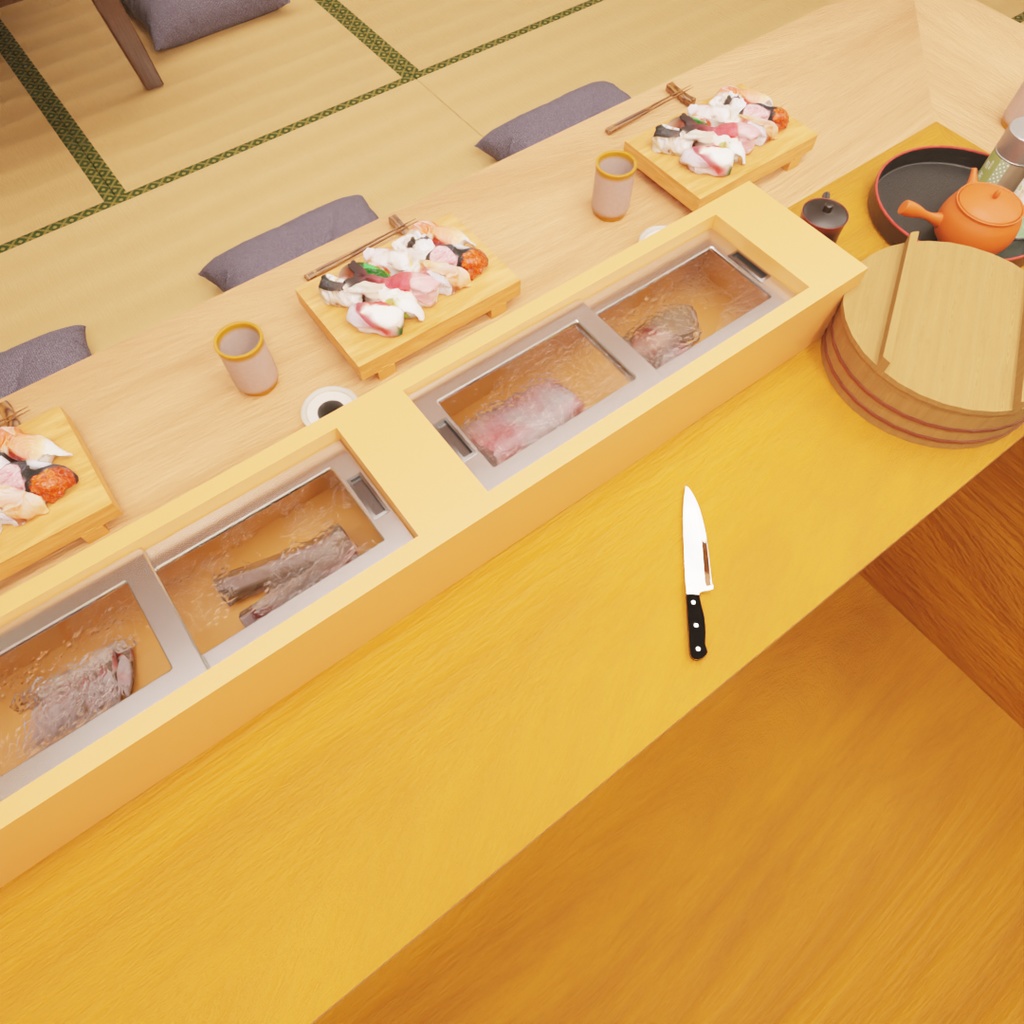 【Blender】 個室カウンター席の寿司屋 Sushi restaurant with private counter seating