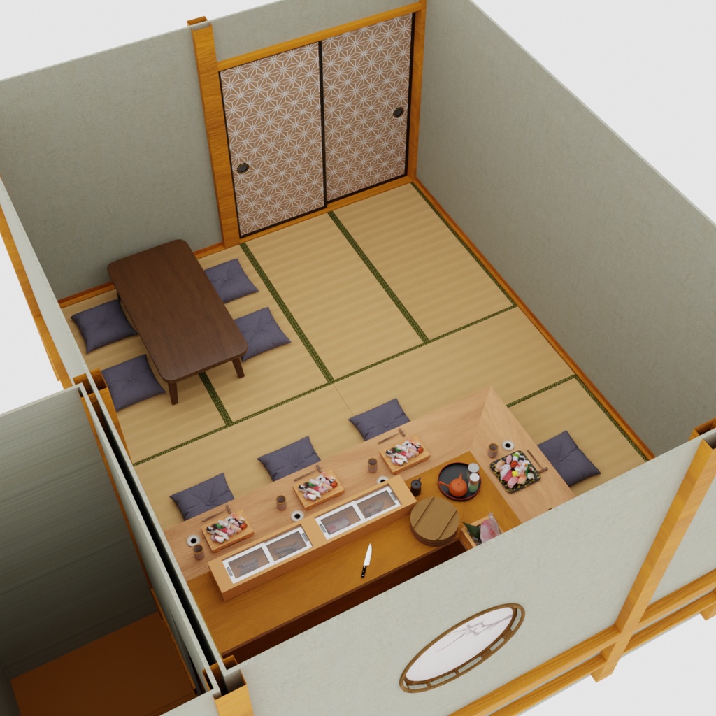 【Blender】 個室カウンター席の寿司屋 Sushi restaurant with private counter seating