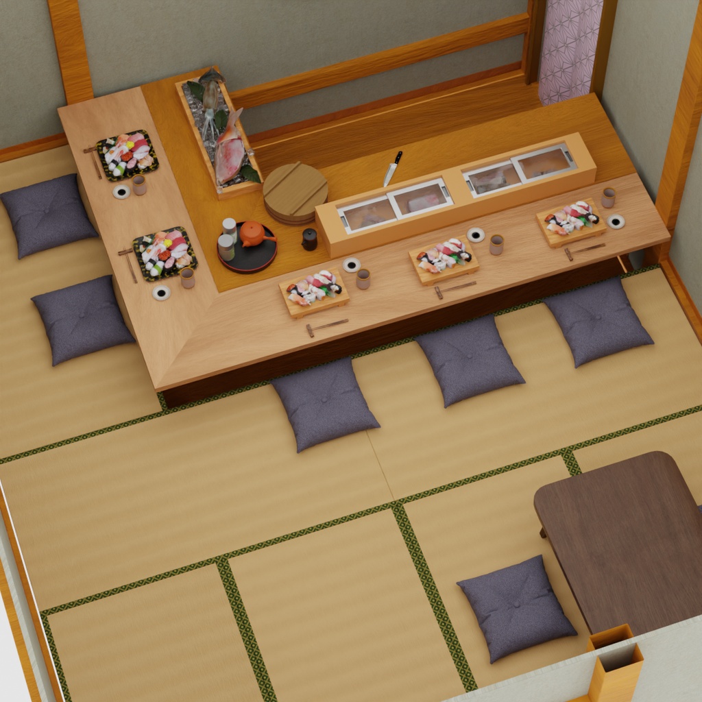 【Blender】 個室カウンター席の寿司屋 Sushi restaurant with private counter seating