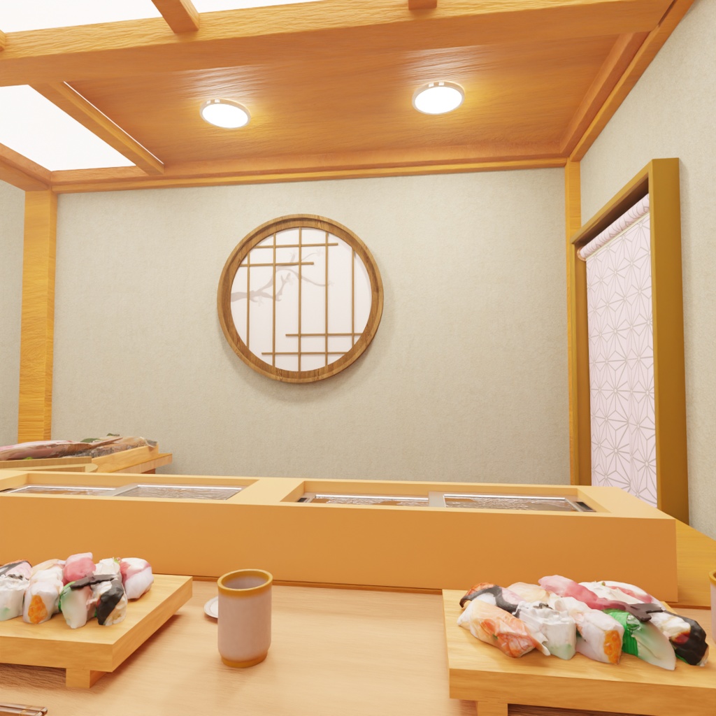 【Blender】 個室カウンター席の寿司屋 Sushi restaurant with private counter seating