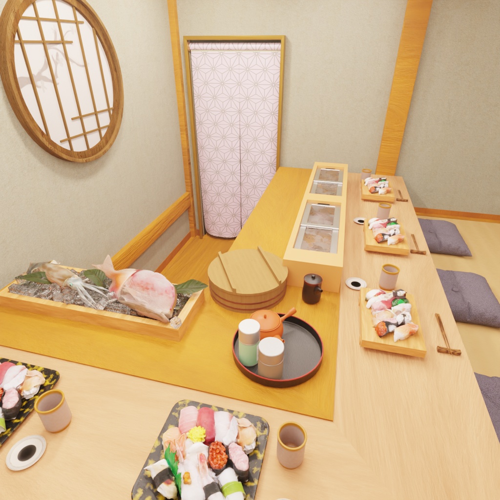 【Blender】 個室カウンター席の寿司屋 Sushi restaurant with private counter seating