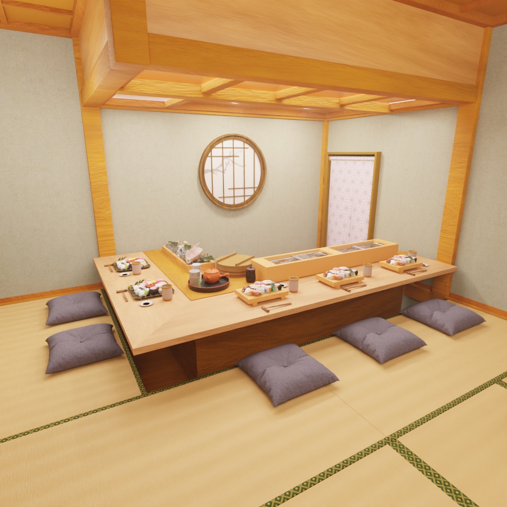 【Blender】 個室カウンター席の寿司屋 Sushi restaurant with private counter seating