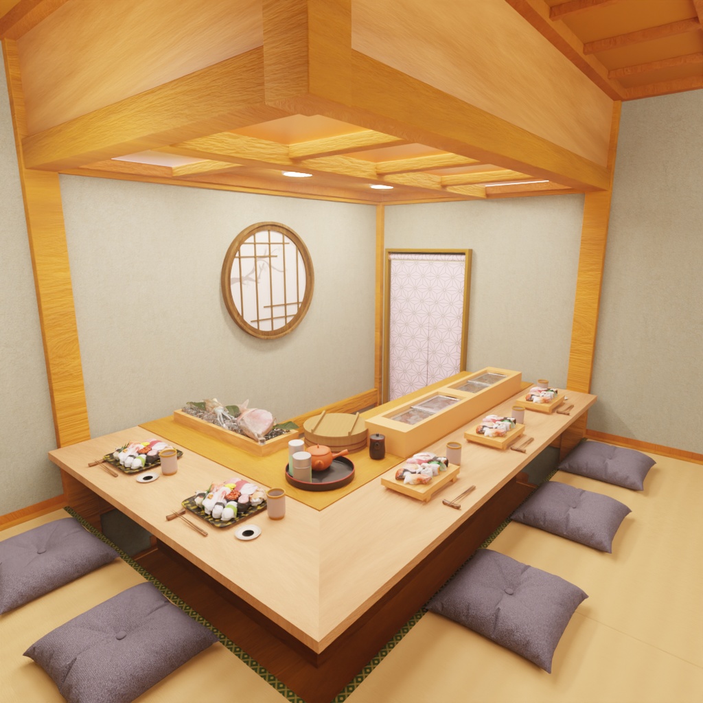 【Blender】 個室カウンター席の寿司屋 Sushi restaurant with private counter seating