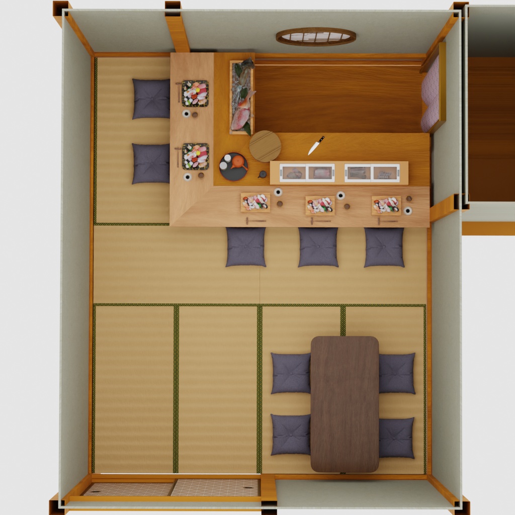 【Blender】 個室カウンター席の寿司屋 Sushi restaurant with private counter seating