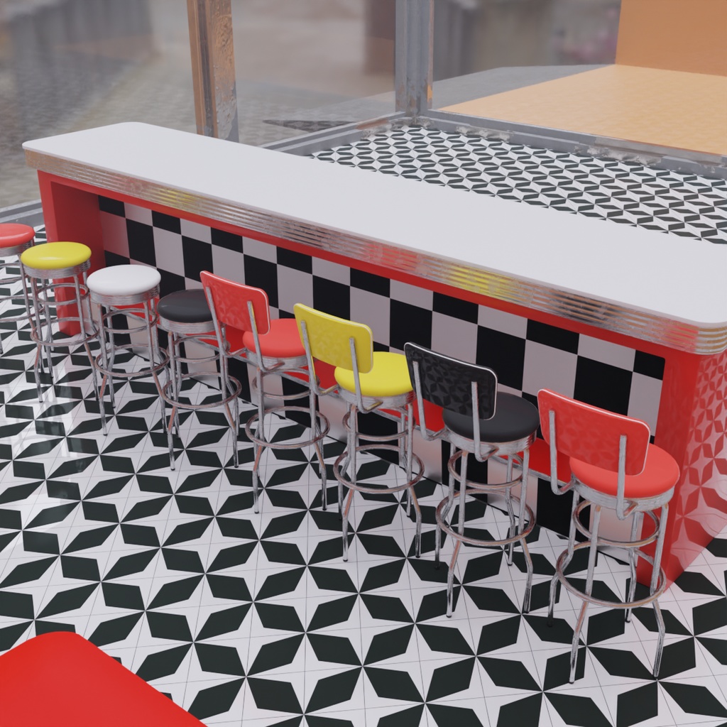 【Blender】 アメリカンダイナーの家具セット American Diner Furniture Set