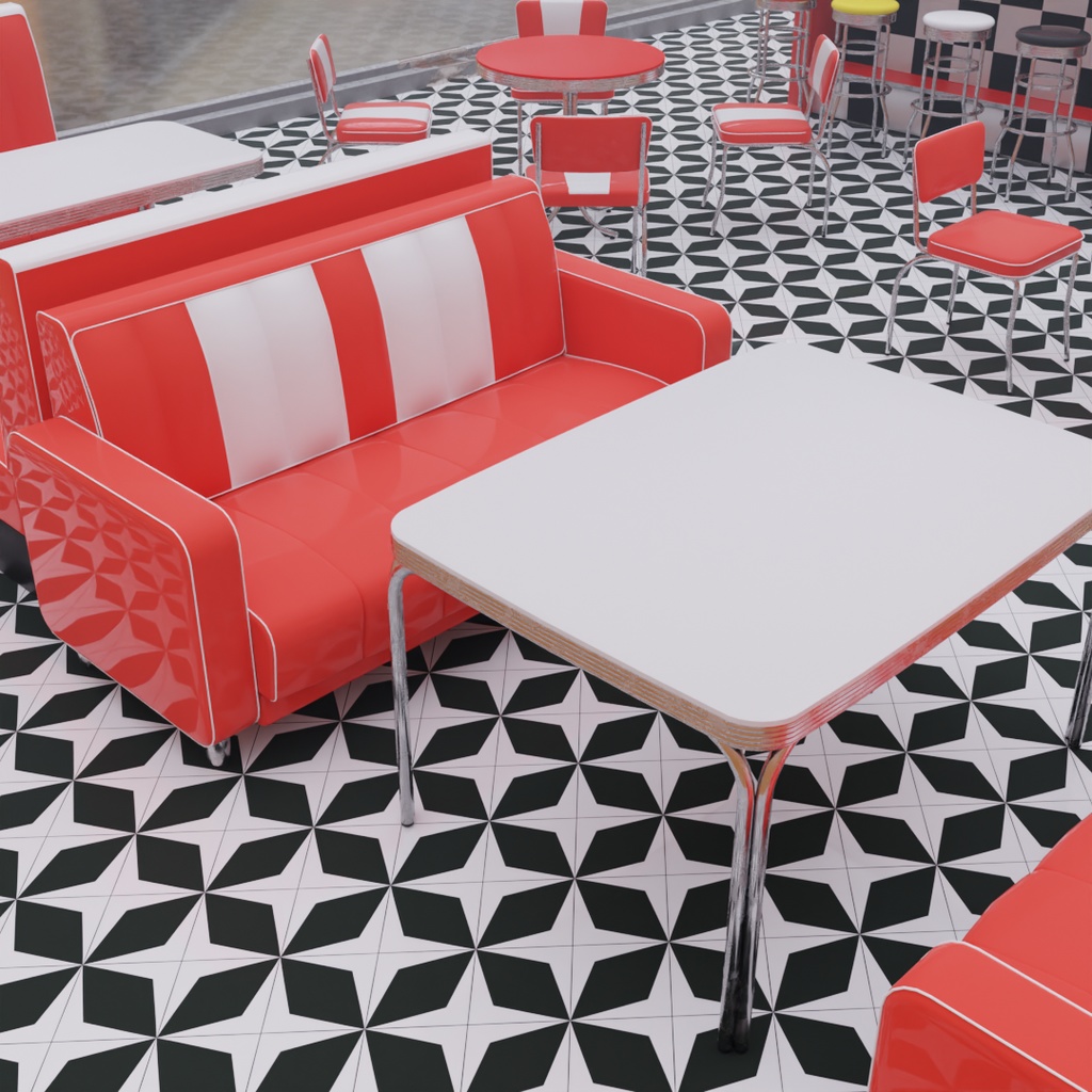 【Blender】 アメリカンダイナーの家具セット American Diner Furniture Set