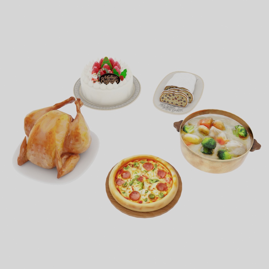 【Blender】 クリスマスの食べ物セット Christmas Food Set