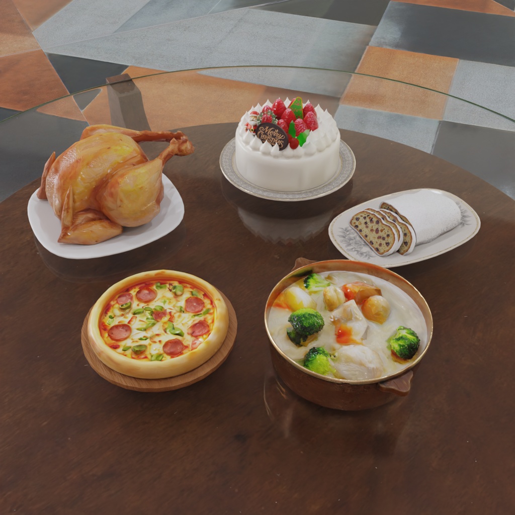 【Blender】 クリスマスの食べ物セット Christmas Food Set